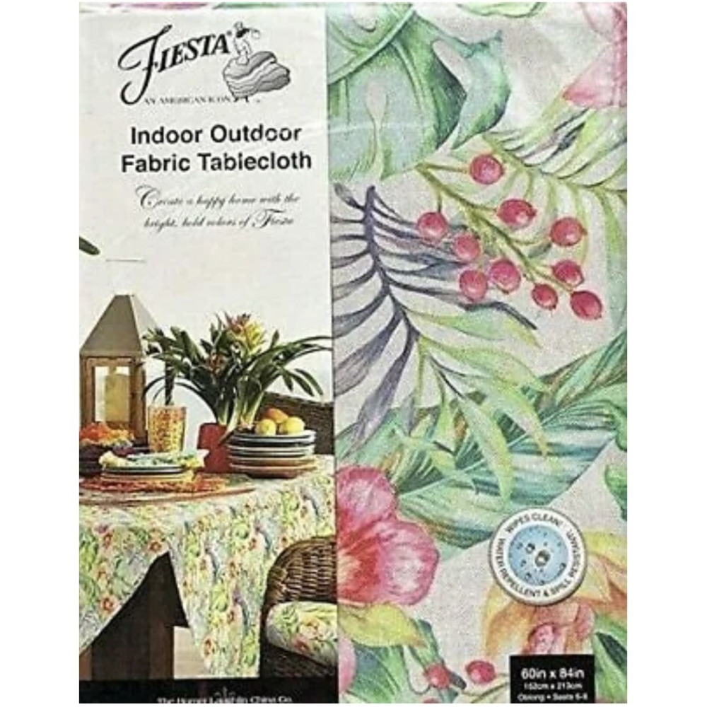 Fiesta Tropical Floral Indoor Outdoor Fabric Tablecloth 60x84 Rectangular New‎